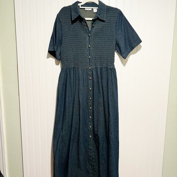 Vintage Traditions Denim Smocked Midi Dress Size 12 - Picture 1 of 6